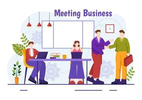 Business Meeting Vector Illustration with Businessman and Employees on Presentation Conference at Project Strategy in Flat Cartoon Background