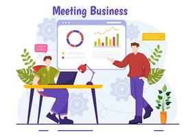 Business Meeting Vector Illustration with Businessman and Employees on Presentation Conference at Project Strategy in Flat Cartoon Background