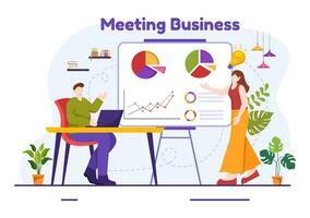 Business Meeting Vector Illustration with Businessman and Employees on Presentation Conference at Project Strategy in Flat Cartoon Background