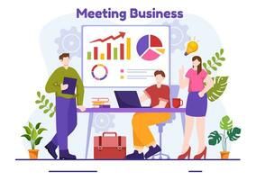 Business Meeting Vector Illustration with Businessman and Employees on Presentation Conference at Project Strategy in Flat Cartoon Background