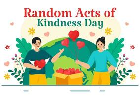 Random Acts of Kindness Vector Illustration on February 17th Various Small Actions to Give Happiness with Love in Flat Cartoon Background Design