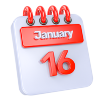 January Realistic Calendar Icon 3D Illustration of day 16 png