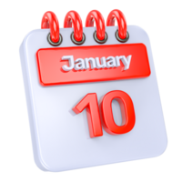 January Realistic Calendar Icon 3D Illustration of day 10 png