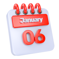 January Realistic Calendar Icon 3D Illustration of day 6 png