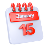 January Realistic Calendar Icon 3D Illustration of day 15 png