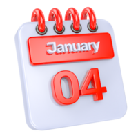 January Realistic Calendar Icon 3D Illustration of day 4 png