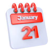 January Realistic Calendar Icon 3D Illustration of day 21 png