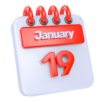 January Realistic Calendar Icon 3D Illustration of day 19 png