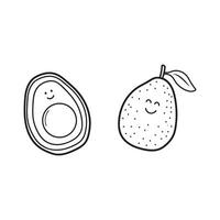 Hand drawn Vector illustration color children cute smiling fruit avocado clipart