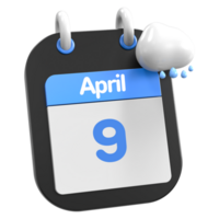 abril calendario lloviendo nube 3d ilustración día 9 9 png