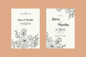 Elegant hand-drawn floral wedding invitation card vector