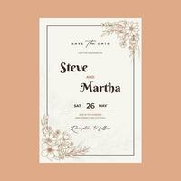 Floral wedding invitation card with hand drawn outline botanical frame vector