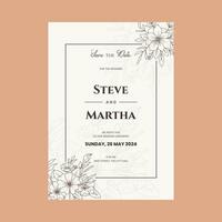 Floral wedding invitation card with hand drawn outline botanical frame vector
