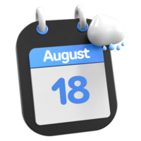 August Calendar Raining Cloud 3D Illustration Day 18 png