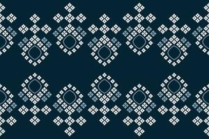 Ethnic geometric fabric pattern Cross Stitch.Ikat embroidery Ethnic oriental Pixel pattern blue background. Abstract,vector,illustration. Texture,clothing,frame,decoration,motifs,silk wallpaper. vector