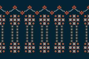 Ethnic geometric fabric pattern Cross Stitch.Ikat embroidery Ethnic oriental Pixel pattern blue background. Abstract,vector,illustration. Texture,clothing,frame,decoration,motifs,silk wallpaper. vector