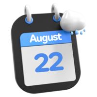 agosto calendario lloviendo nube 3d ilustración día 22 png