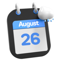 agosto calendario lloviendo nube 3d ilustración día 26 png