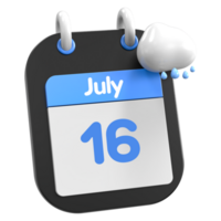 luglio calendario pioggia nube 3d illustrazione giorno 16 png