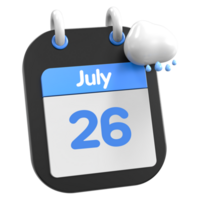 julio calendario lloviendo nube 3d ilustración día 26 png