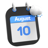 agosto calendario lloviendo nube 3d ilustración día 10 png