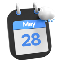 mayo calendario lloviendo nube 3d ilustración día 28 png