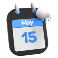 mayo calendario lloviendo nube 3d ilustración día 15 png