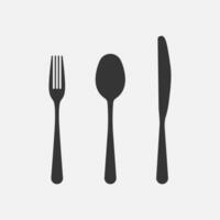 Set of fork, knif and spoon. Black icon, silhouette. Vector