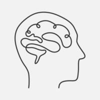 Human brain in head  line icon. Hand drawn image. Vector