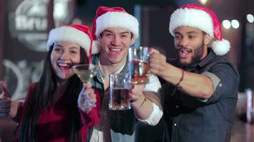 Friends in santa hat greets new friends video