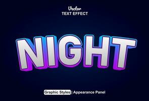 night text effect with blue color graphic style editable. vector