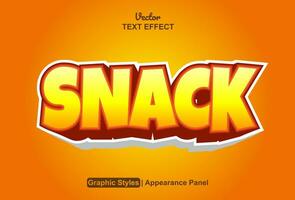 snack text effect with orange graphic style and editable. vector