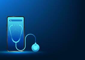 Healthcare technology, smartphone displaying Stethoscope with call icon, Telemedicine via mobile phone It is a way to talk and consult with a doctor for basic illnesses. vector