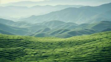 ai generado verde té plantación, parte superior ver textura foto