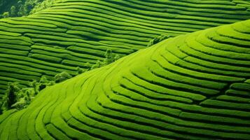 AI generated Green tea plantation, top view texture photo