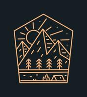 sencillo color monoline diseño acampar en el montaña naturaleza vector ilustración para insignia, pegatina, t camisa diseño y al aire libre diseño