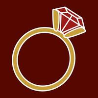 oro anillo con rojo piedra preciosa. compromiso, matrimonio propuesta, boda, san valentin día símbolo, romántico amor atributo vector ilustración en oscuro antecedentes. plano estilo diseño elemento, joyería concepto