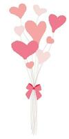 Flat hand drawn Pink Heart balloons. Vector illustration of Balloons Bunch isolated on white background. Valentine day art greeting object. Template for Postcard, Placard, Poster with Symbol of Love