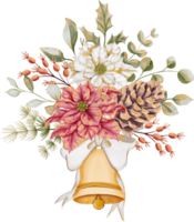 Flower Arrangement with flowers Christmas and bell, Christmas Flower Frame background with poinsettia and rose gold png
