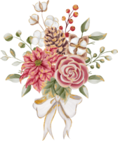 flor arreglo con flores Navidad y campana, Navidad flor marco antecedentes con flor de pascua y Rosa oro png