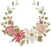 flor guirnalda con flores Navidad, Navidad flor marco antecedentes con flor de pascua y Rosa oro png