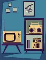 Retro living room design. Furniture as old radio, old television and old camera. vector