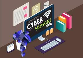 Cyber monday sale for promotion, design with computing work conceptual background modern 3d digital elements vector