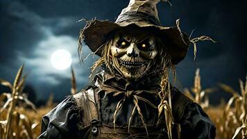 close up of scary scarecrow standing Ai Generated photo