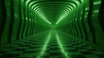 AI generated Empty green futuristic tunnel. Technology Design. photo