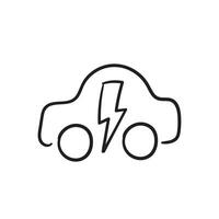 EV simple doodle icon, hand drawn electronic vehicle environment friendly car symbol vector