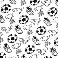 Soccer doodle pattern. Football equipment repeated pattern. Sports icons background vector