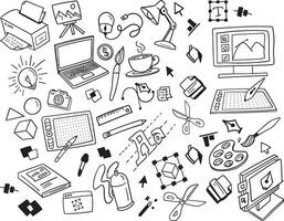 Set of hand drawn graphic designer doodle objects icons vector