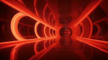 AI generated Empty red futuristic tunnel. Technology Design. photo