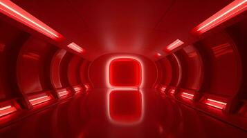 AI generated Empty red futuristic tunnel. Technology Design. photo